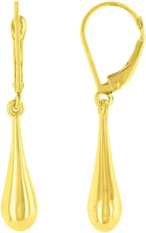 14k Yellow Gold Plain and Simple Teardrop Dangle Drop Earrings, 5.5mm