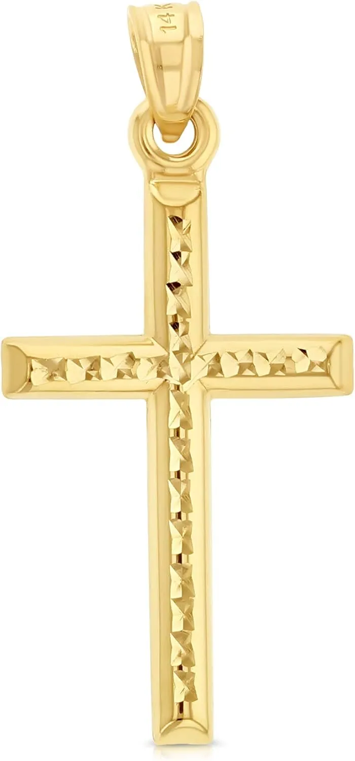 14K Yellow Gold Religious Cross Charm Small Pendant For Necklace or Chain