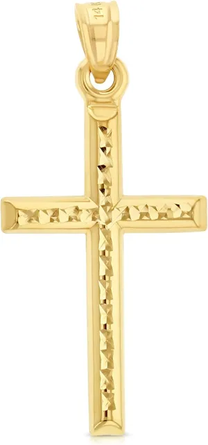 14K Yellow Gold Religious Cross Charm Small Pendant For Necklace or Chain
