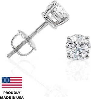 1/5 to 0.95 Carat Natural Diamond Round Stud Earrings for Women I 14k White Gold Earrings I Very Shinny, cttw 4-Prong Basket I Screw Back Made in USA by Beverly Hills Jewelers