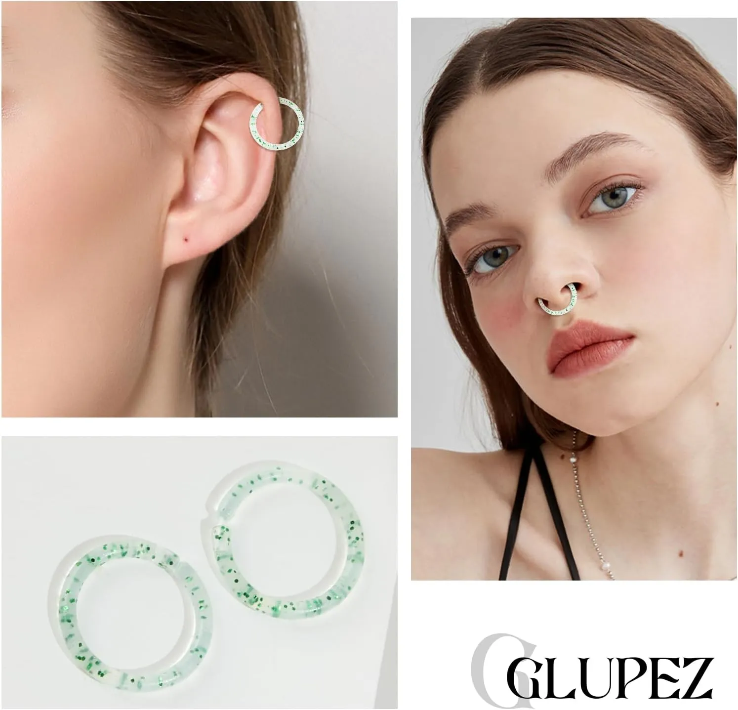 16G 20G Nose Septum Rings Acrylic Nose Nostril Hinged Hoop Ring Flexible Nose Rings Retainer Earring Clicker Helix Cartilage Piercing Jewelry for Women Men 8MM 10MM