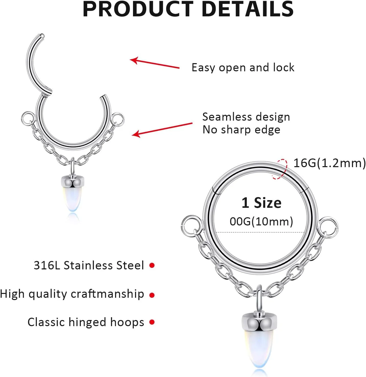 16G Halloween Devil Angel Bat Nose Septum Rings Cartilage Earring Stainless Steel Septum Piercing Jewelry Hoop Nose Rings Cartilage Earrings Goth Punk Costumes Accessories for Women