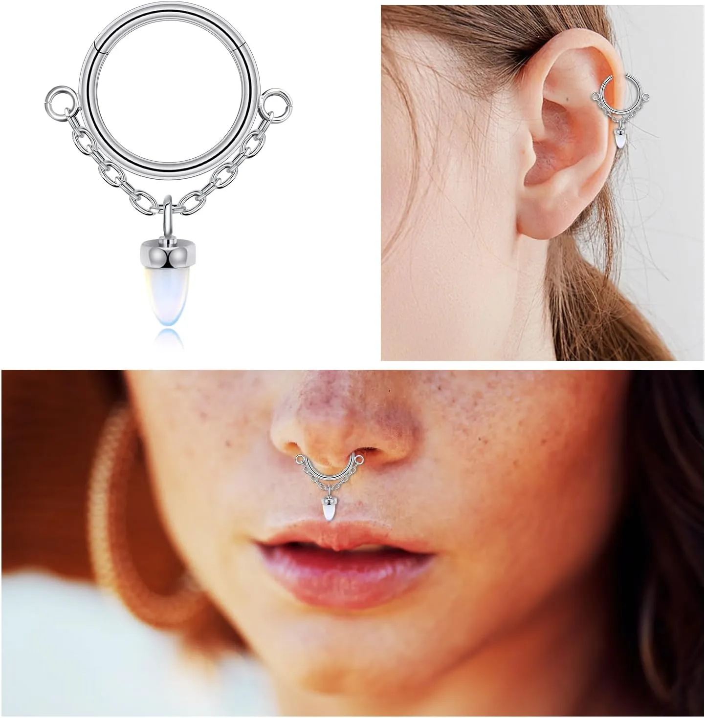 16G Halloween Devil Angel Bat Nose Septum Rings Cartilage Earring Stainless Steel Septum Piercing Jewelry Hoop Nose Rings Cartilage Earrings Goth Punk Costumes Accessories for Women