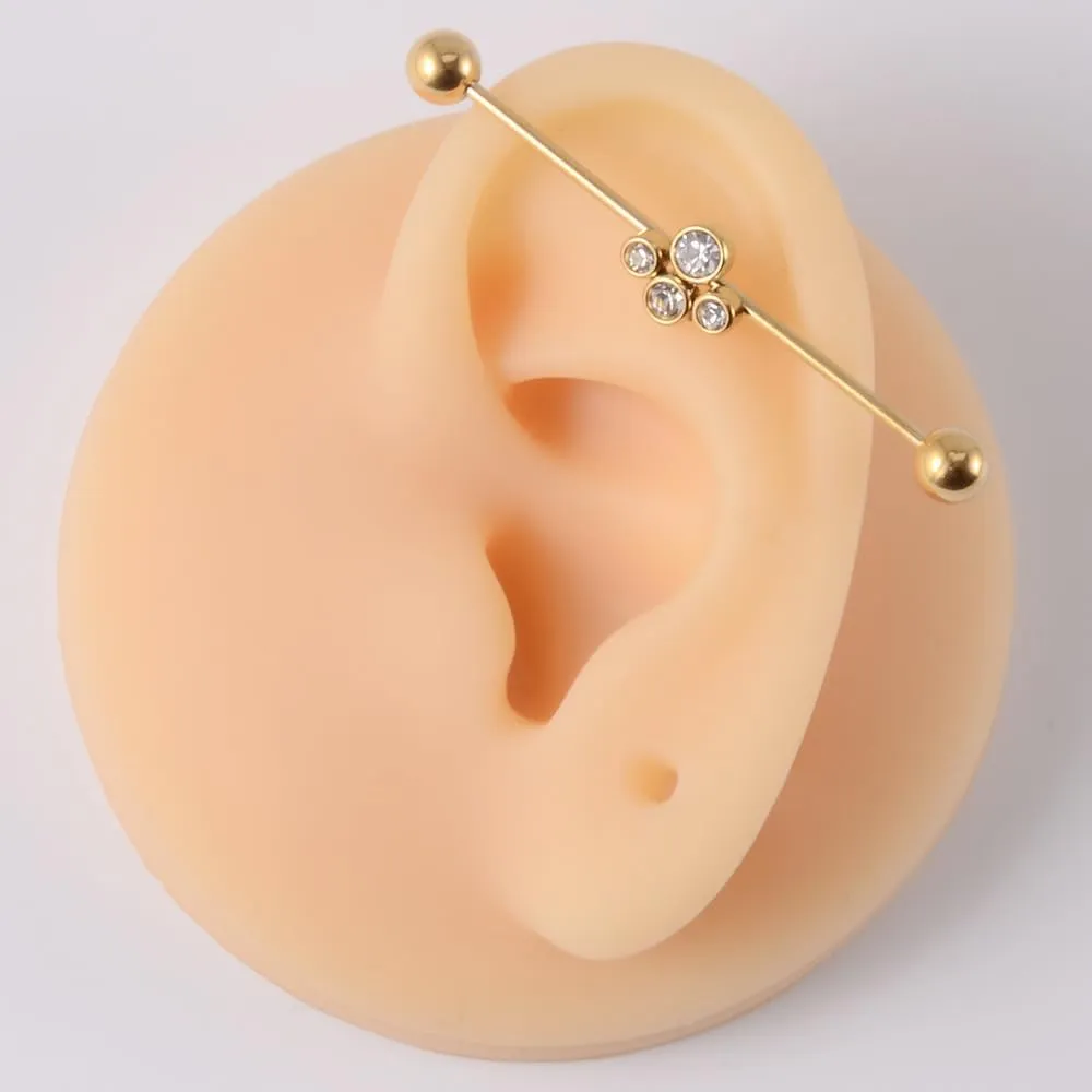16G Pawprint Industrial Barbell Earrings for Women Men Stainless Steel CZ Footprint Long Cartilage Helix Piercing Barbell Earrings Industrial Piercing Jewelry