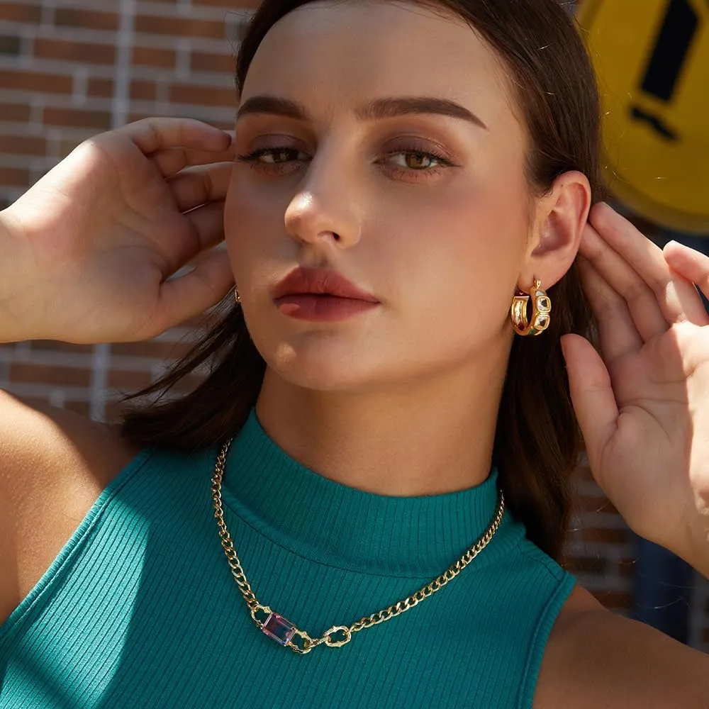 18K Gold Plated Chunky Hoop Earrings for Women Fashion Thick Gold Hoops Set Jewelry for Birthday Christmas Gifts