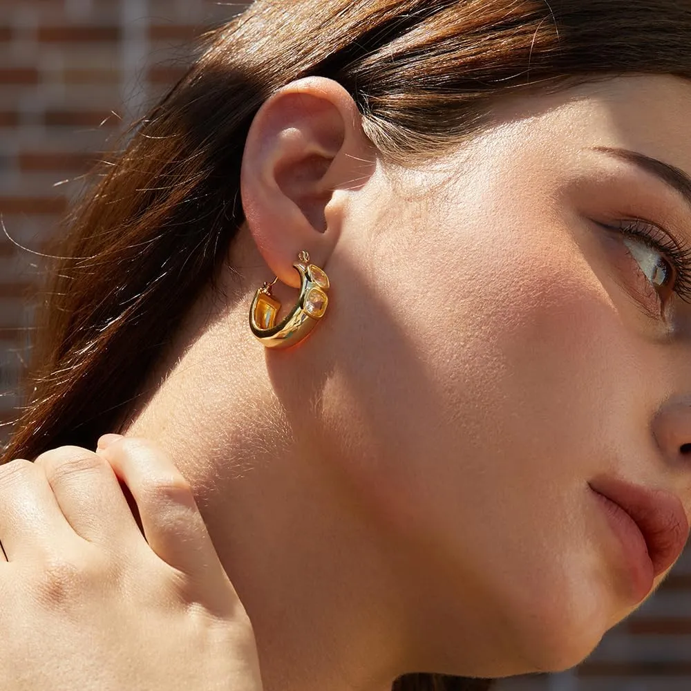 18K Gold Plated Chunky Hoop Earrings for Women Fashion Thick Gold Hoops Set Jewelry for Birthday Christmas Gifts