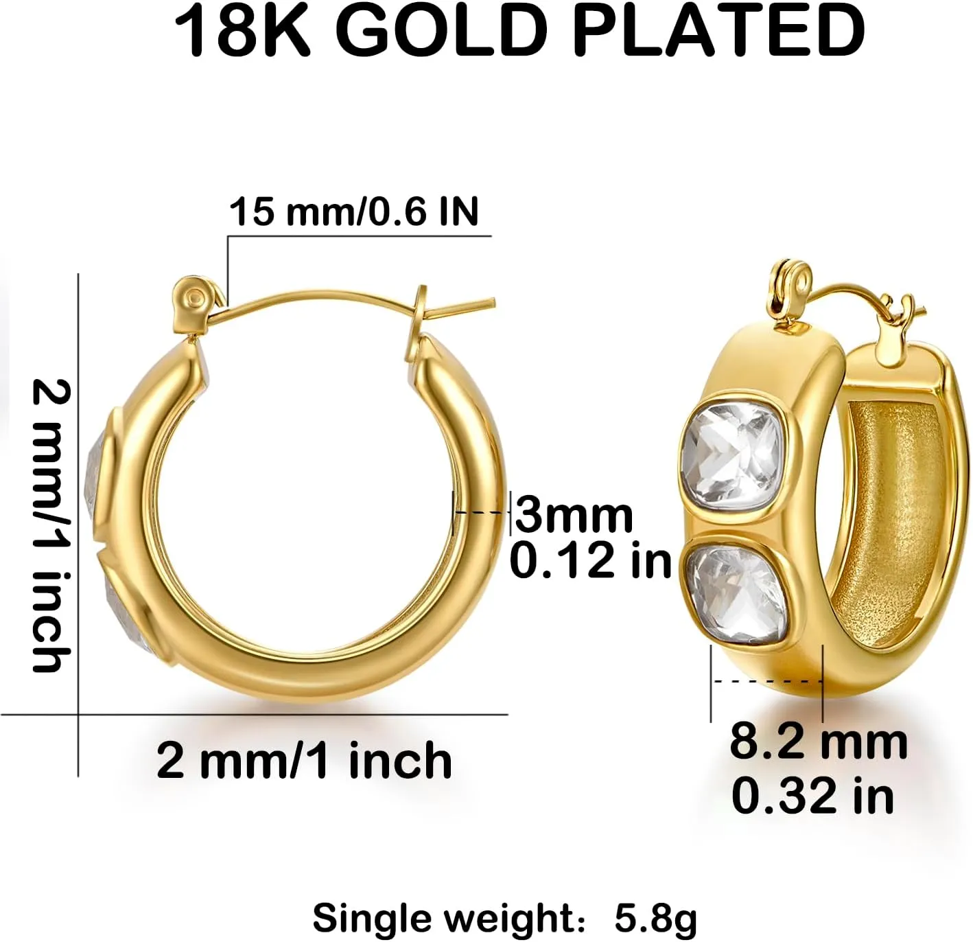 18K Gold Plated Chunky Hoop Earrings for Women Fashion Thick Gold Hoops Set Jewelry for Birthday Christmas Gifts