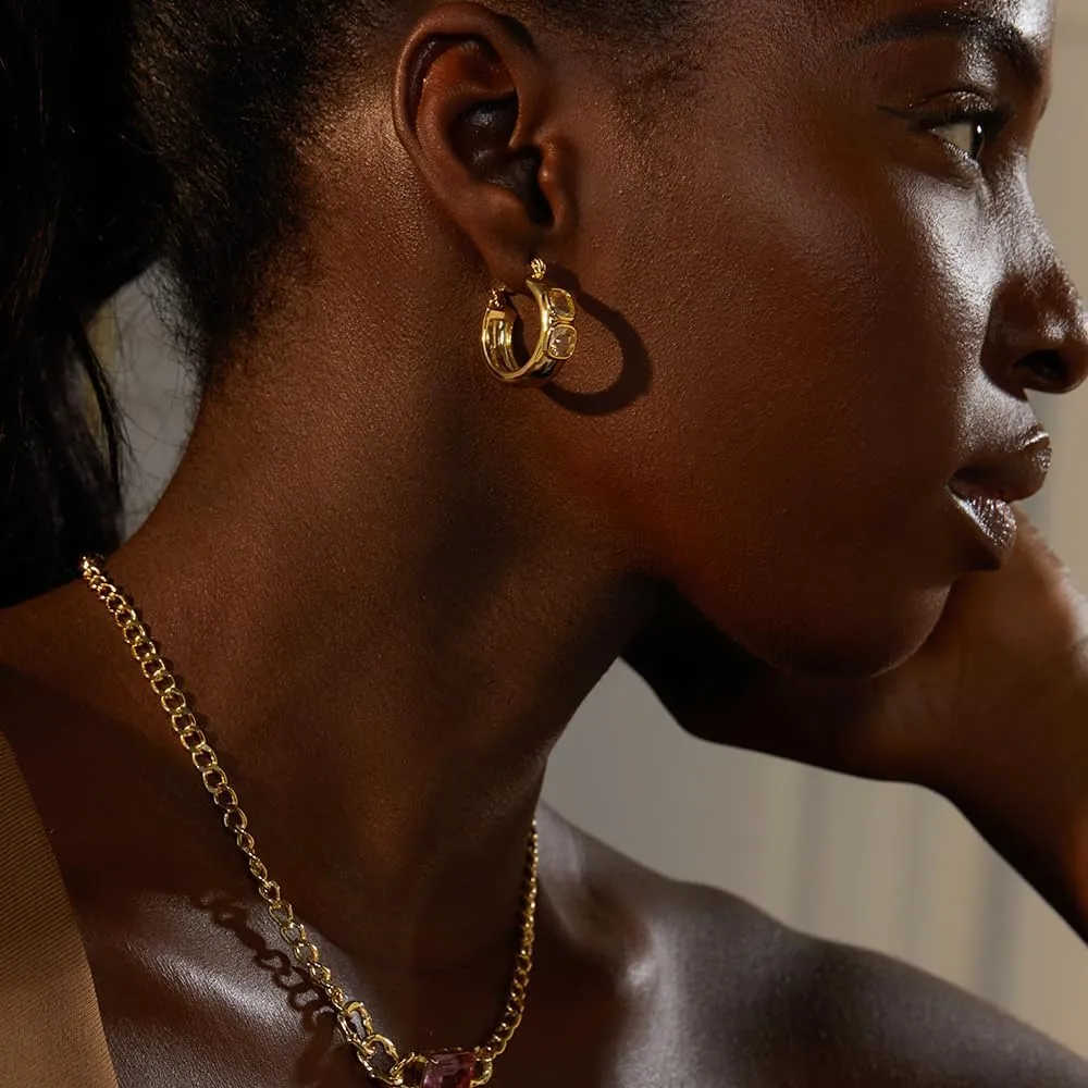 18K Gold Plated Chunky Hoop Earrings for Women Fashion Thick Gold Hoops Set Jewelry for Birthday Christmas Gifts