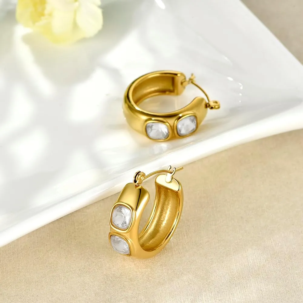 18K Gold Plated Chunky Hoop Earrings for Women Fashion Thick Gold Hoops Set Jewelry for Birthday Christmas Gifts