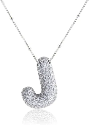 18k Gold Plated Dainty Cubic Zirconia Bubble Alphabet 26 A-Z Letter Necklace, Personalized Monogram Necklace,Balloon Initial Necklace for Women Female