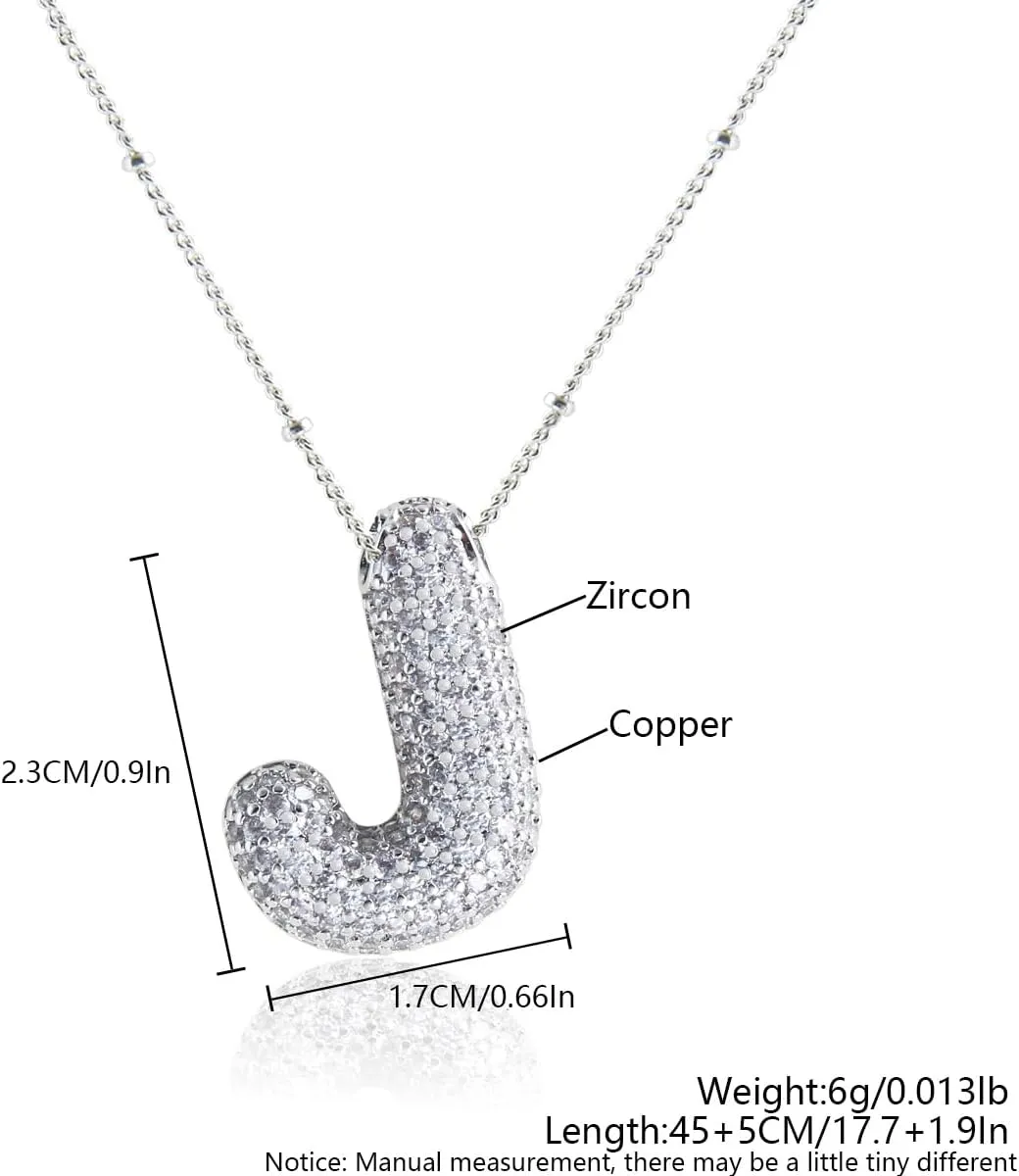 18k Gold Plated Dainty Cubic Zirconia Bubble Alphabet 26 A-Z Letter Necklace, Personalized Monogram Necklace,Balloon Initial Necklace for Women Female