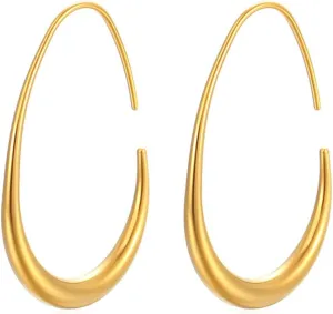 18k Gold Plated Oval Hoop Earrings Chunky Teardrop Earrings Big Statement Gold Hoop Earrings Trendy Earrings For Women