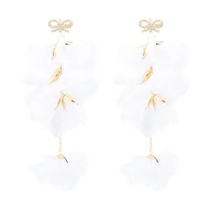 18K Gold Plated plastic Pearl Zircon Organza Flower Earrings for Girls, Kids Birthday Party, Wedding Gift (YMXA00701)