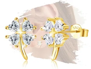 18K Gold Plated Sterling Silver Leaf Stud Earrings for Women Hypoallergenic Cubic Zirconia Sparkle Lucky Heart Stud Earrings for Wife Sister