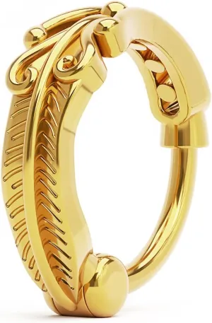 18k Gold Vermeil Feather Nose Ring, Unique Nose Hoop, Fits Nostril, Helix, Cartilage and Tragus Piercings