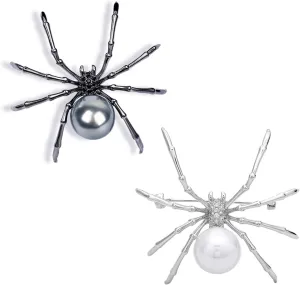 2-3Pcs Punk Spider Crystal Bead Brooch Pin Set for Women Men Rock Gothic Faux PearlAnimal Backpack Scarf Shirt Bag Hat Shawl Pin Bar Party Body Halloween Jewelry Gift
