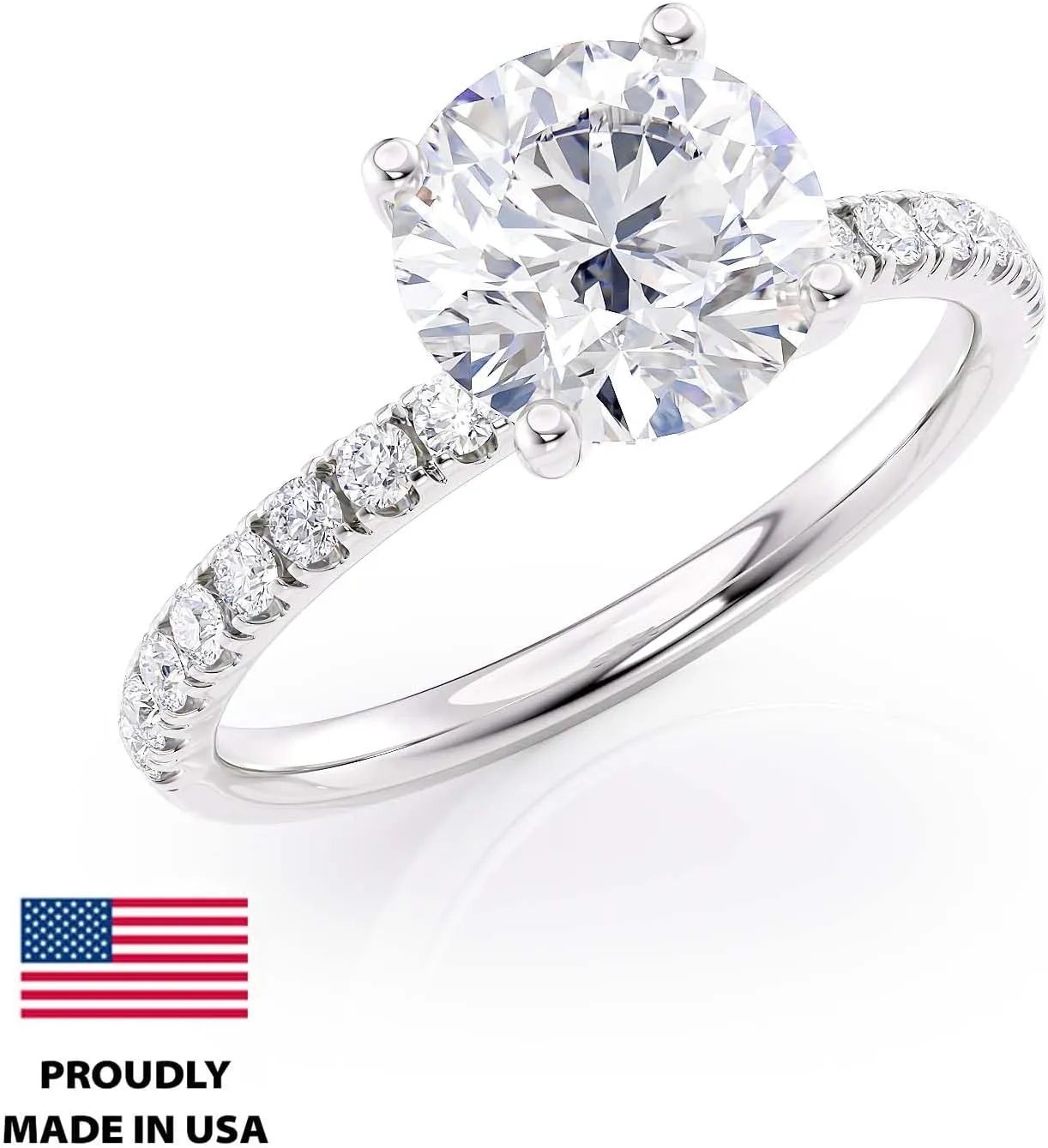 2 Carat Moissanite Engagement Ring with 1/3 Carat Round Natural Diamond in 14k Gold (G-H/SI, G-H/SI, cttw, DEW) for Women Size 4 to 11 Made in USA