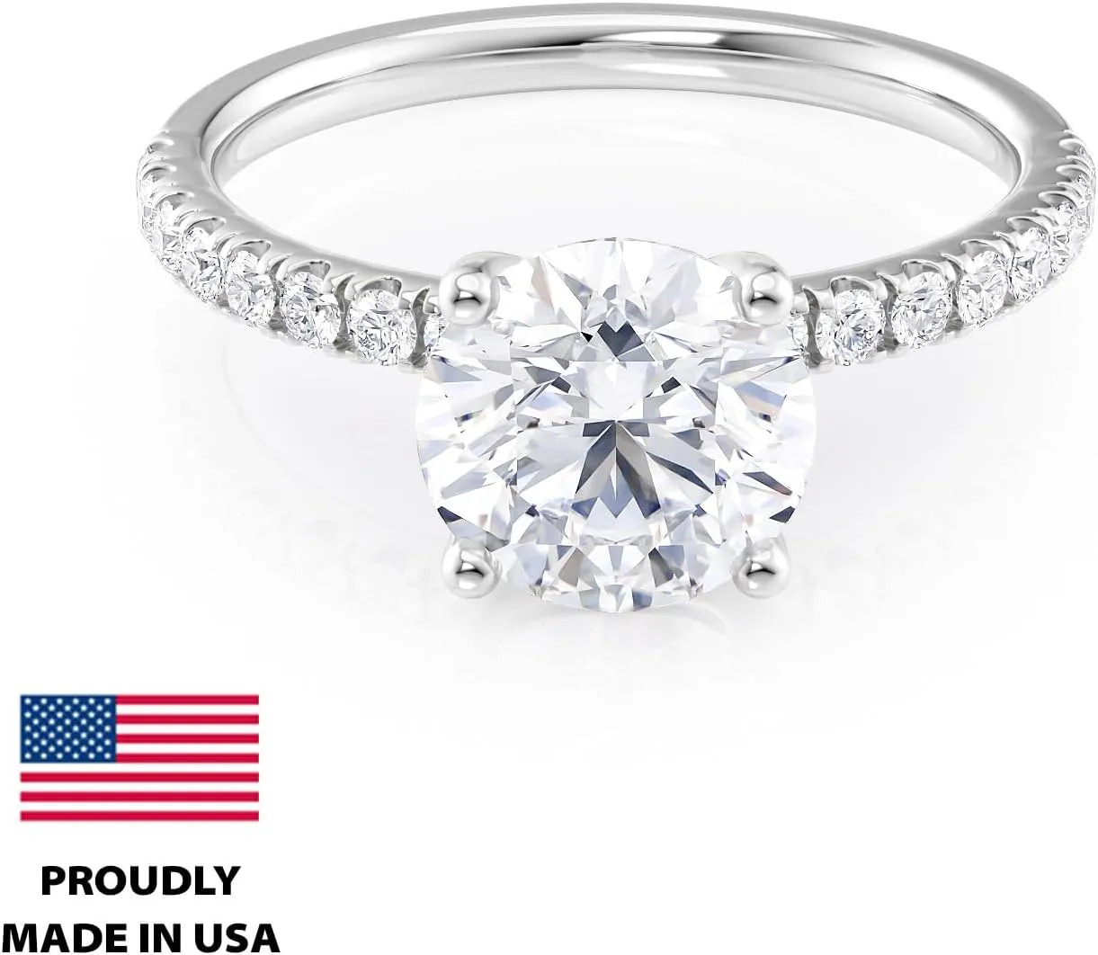 2 Carat Moissanite Engagement Ring with 1/3 Carat Round Natural Diamond in 14k Gold (G-H/SI, G-H/SI, cttw, DEW) for Women Size 4 to 11 Made in USA