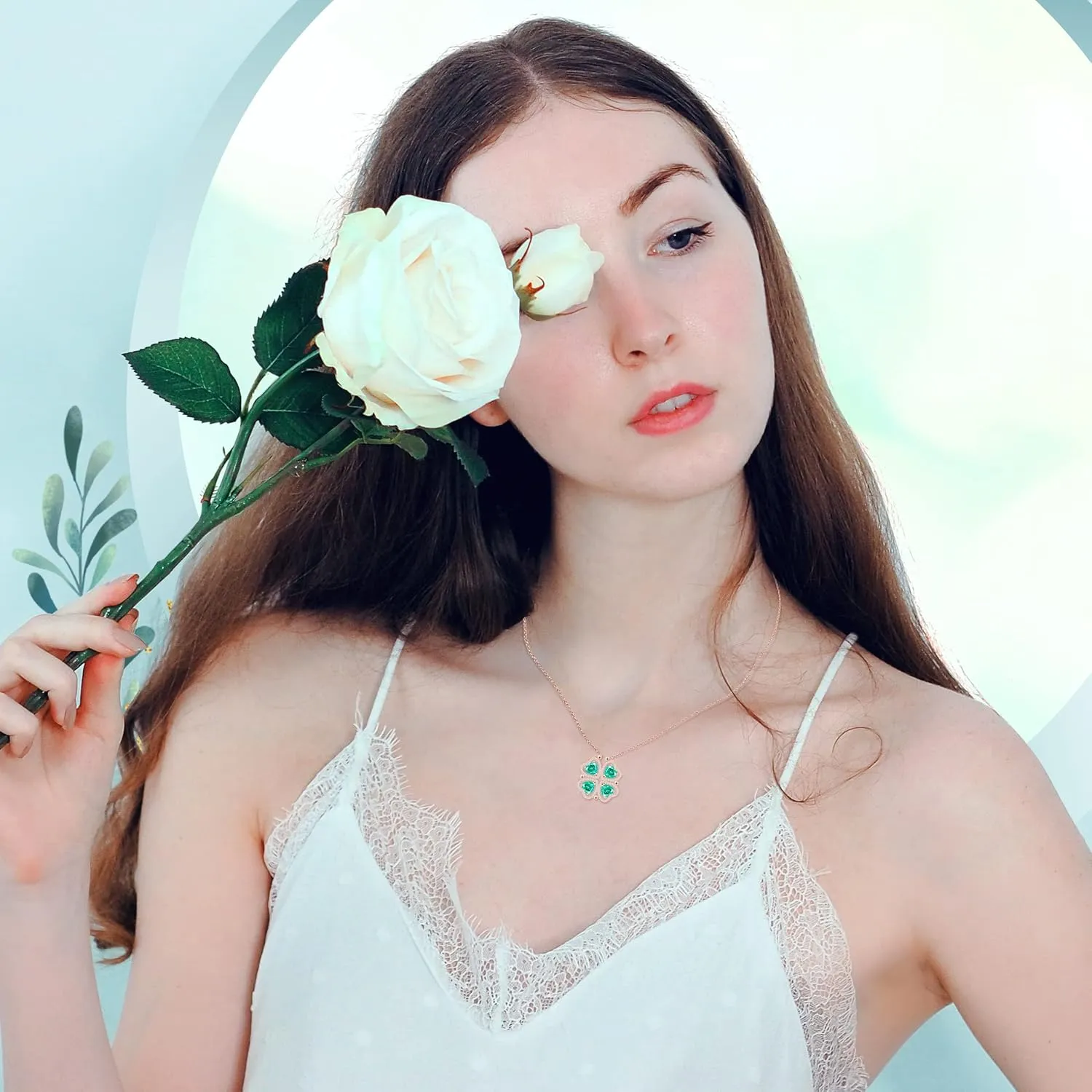 2 IN 1 Lucky Four Leaf Clover Necklaces for Women, Shamrock CZ Birthstone folding Heart Necklace, Extendable & Foldable Jewelry Gifts