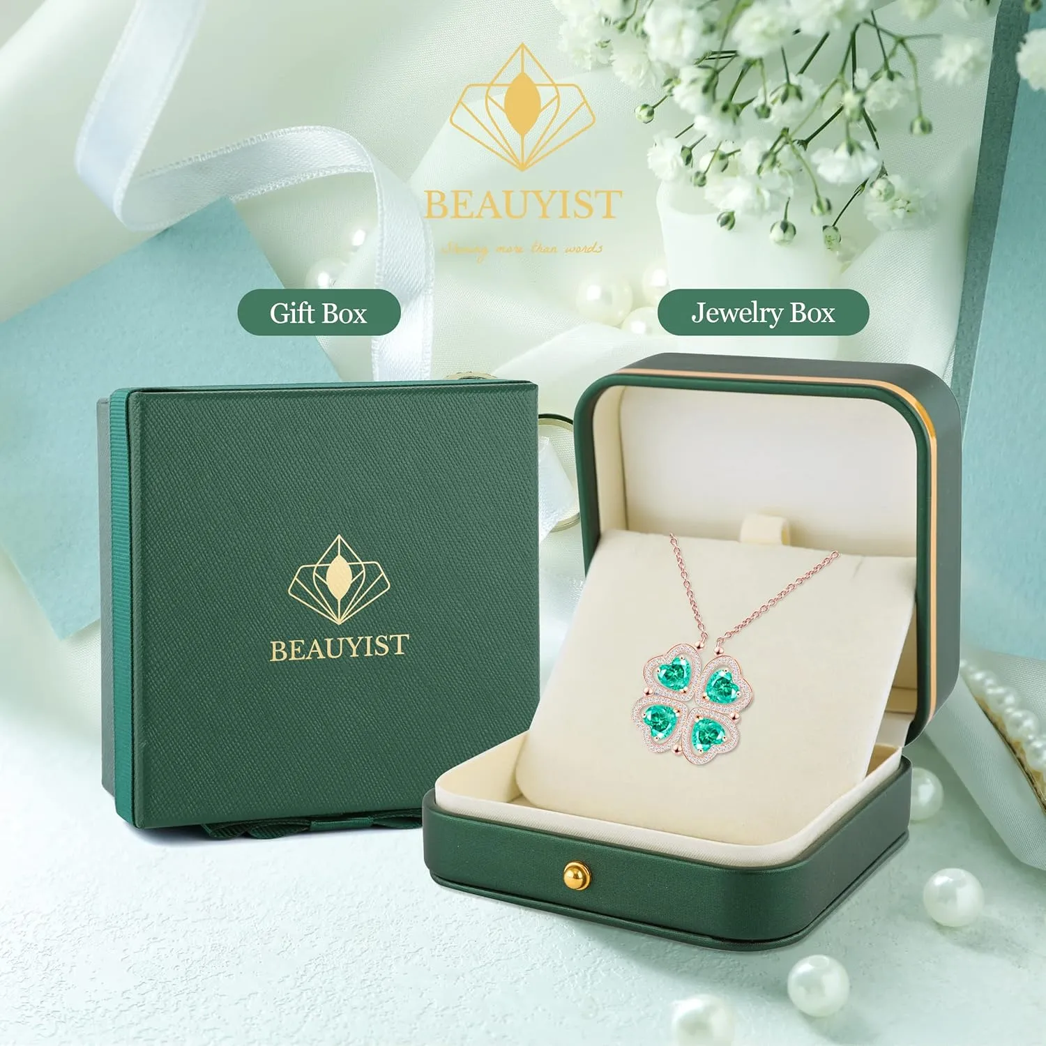 2 IN 1 Lucky Four Leaf Clover Necklaces for Women, Shamrock CZ Birthstone folding Heart Necklace, Extendable & Foldable Jewelry Gifts