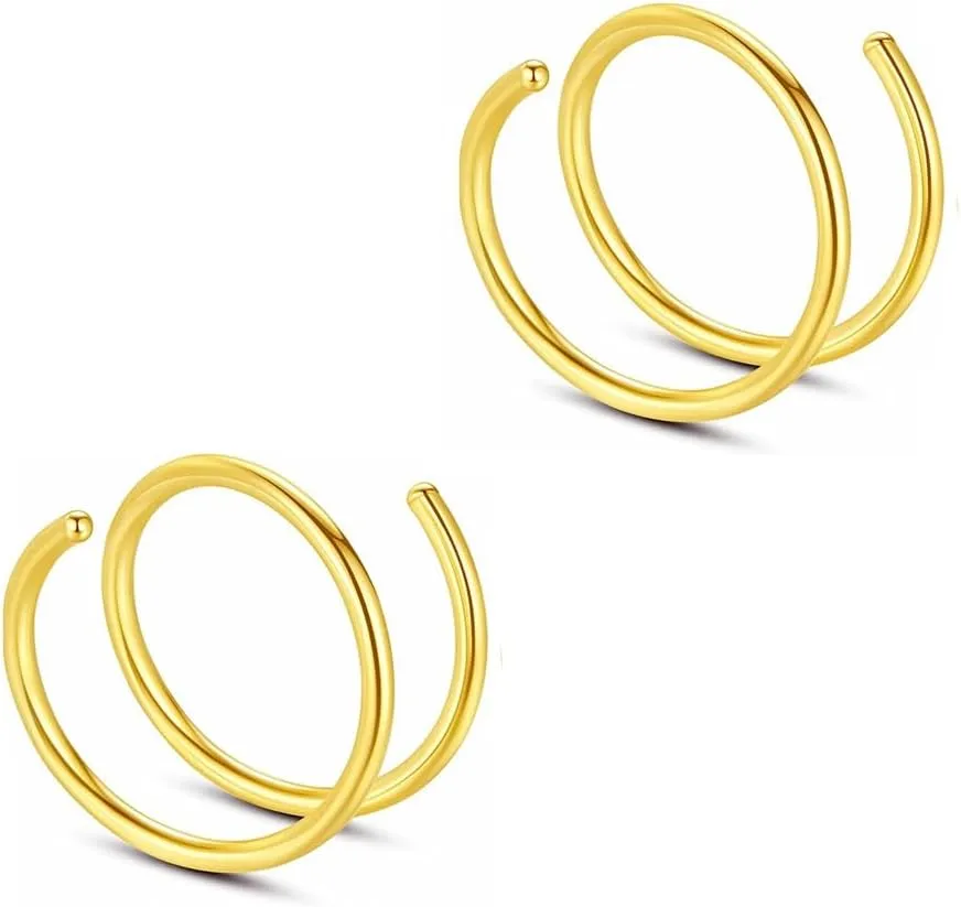 2 PCS 20G Diameter 6mm Silver Double Hoop Septum Nose Ring Cartilage Made with Hypoallergenic Surgical Steel Nose Lip Tragus Earring Ring Piercing Jewelry for Women and Men