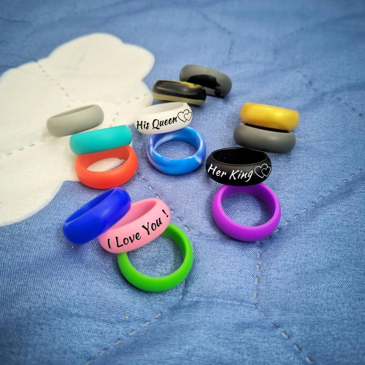 2 pcs-8MM Silicone Ring-Custom Engraved Silicone Rings for Couples - Personalized Wedding & Engagement Bands,Unique His & Hers Marriage Gift,Size 6-12