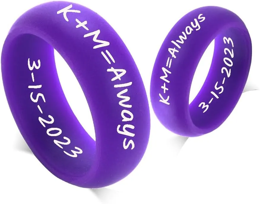 2 pcs-8MM Silicone Ring-Custom Engraved Silicone Rings for Couples - Personalized Wedding & Engagement Bands,Unique His & Hers Marriage Gift,Size 6-12