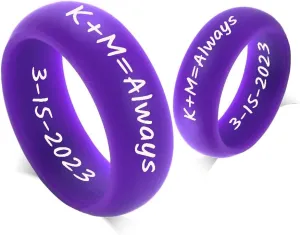 2 pcs-8MM Silicone Ring-Custom Engraved Silicone Rings for Couples - Personalized Wedding & Engagement Bands,Unique His & Hers Marriage Gift,Size 6-12