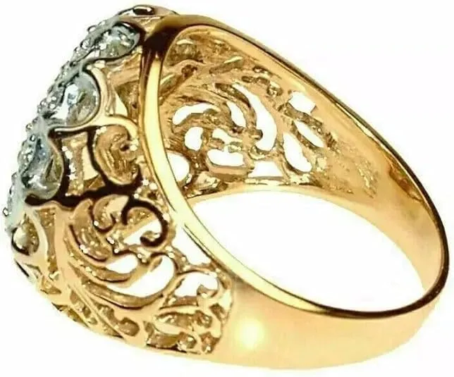 2.00 Ct Round Cut Lab Created White Diamond Men's Kentucky Cluster Ring, 14K Yellow Gold Finish Sterling Silver 925, Drizzle Jewels (Yellow, 9)