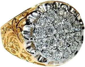 2.00 Ct Round Cut Lab Created White Diamond Men's Kentucky Cluster Ring, 14K Yellow Gold Finish Sterling Silver 925, Drizzle Jewels (Yellow, 9)