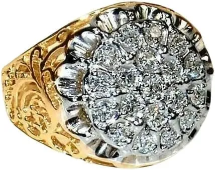 2.00 Ct Round Cut Lab Created White Diamond Men's Kentucky Cluster Ring, 14K Yellow Gold Finish Sterling Silver 925, Drizzle Jewels (Yellow, 9)