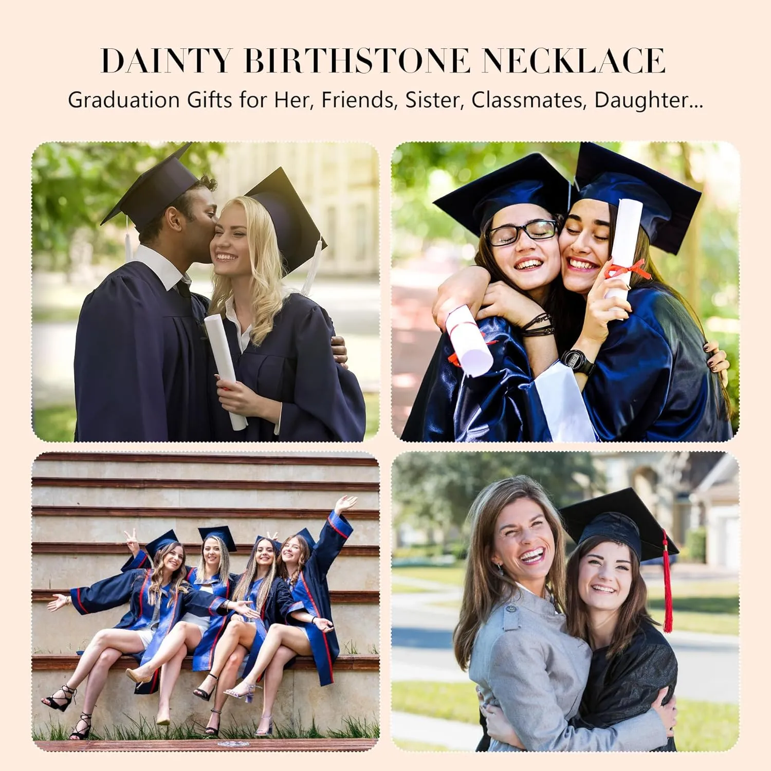 2025 Graduation Gifts for Her - S925 Sterling Silver Heart Graduation Cap Birthstone Necklaces, Class of 2025 High School College Graduation Gifts for Her