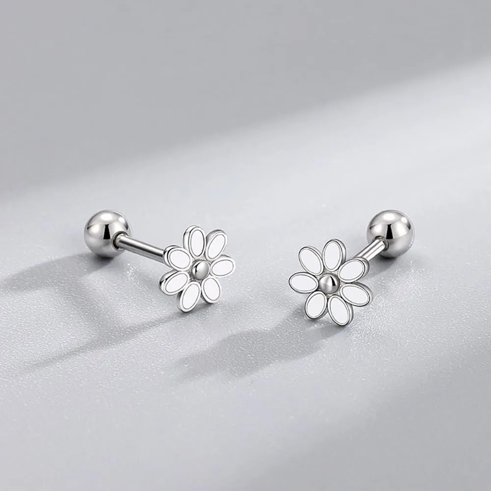 20G Cartilage Mini Stud Earrings Cute Daisy Flower Enamel Earring 925 Sterling Silver Floral Tiny Ball Screw Back Tragus Barbell Sleeper Studs Lovely Birthday Jewelry Gifts for Women Teen Girls Hypoallergenic
