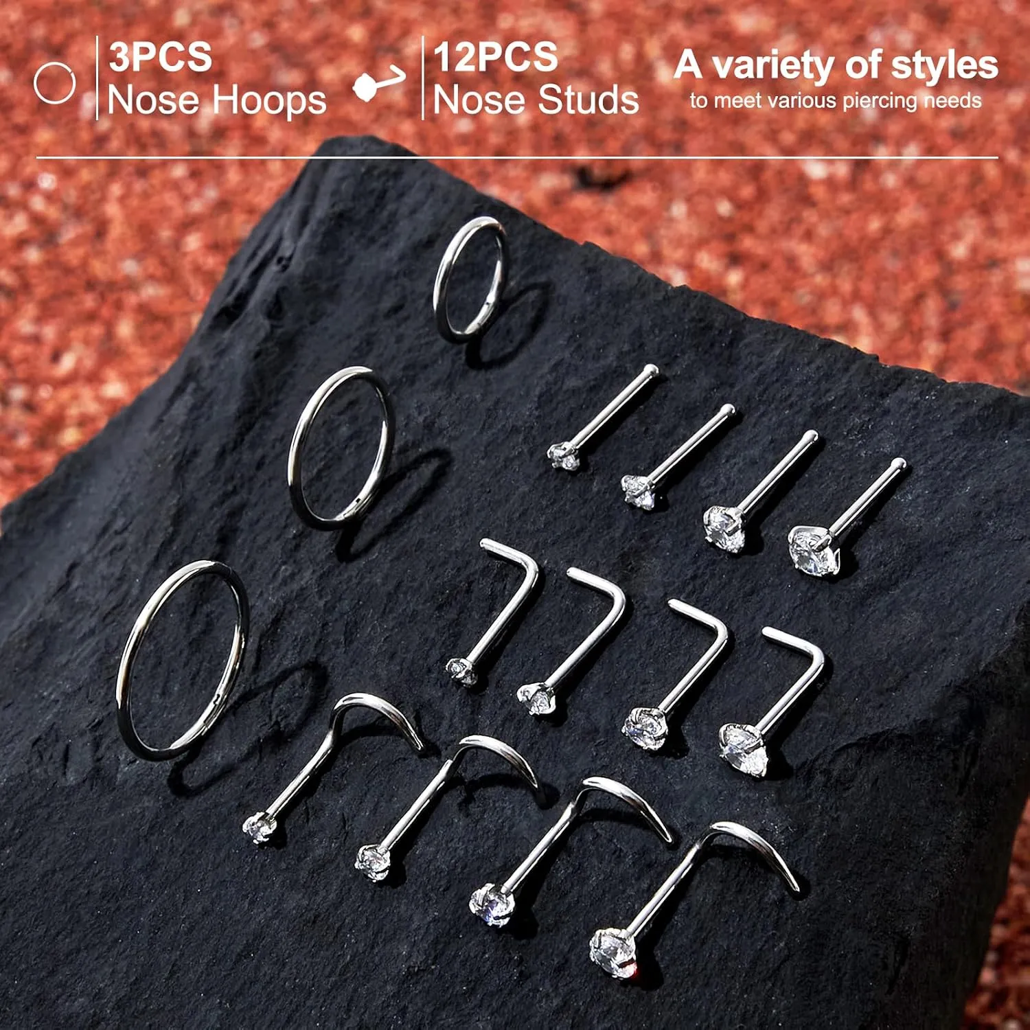 20G/18G Nose Studs Stainless Steel Nose Piercing Nose Ring Set I L S Shape Body Piercing Nose Hoop Ring for Women Men