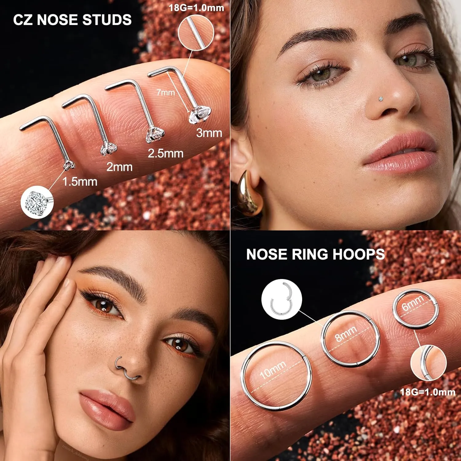 20G/18G Nose Studs Stainless Steel Nose Piercing Nose Ring Set I L S Shape Body Piercing Nose Hoop Ring for Women Men