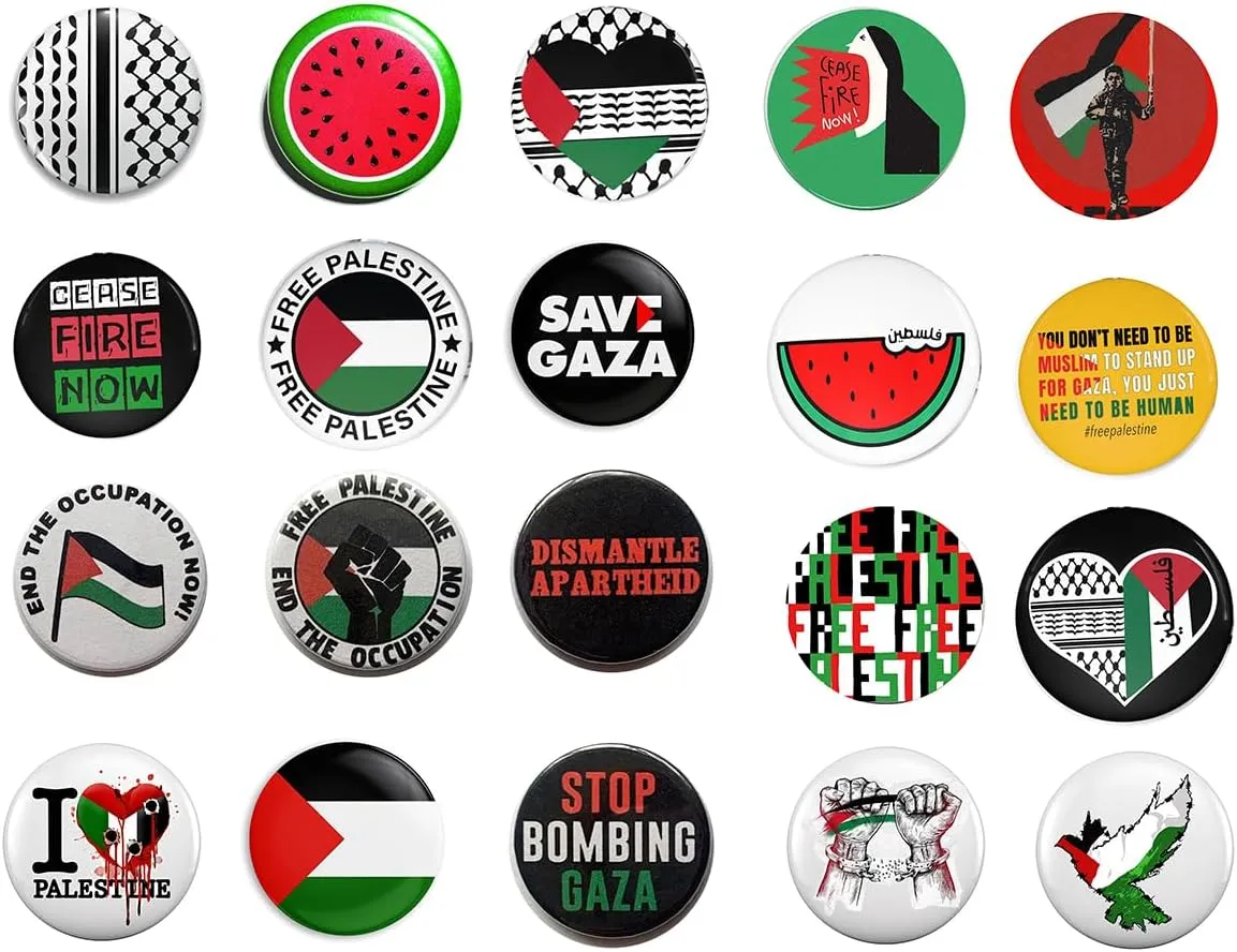 20PCS Free Palestine Pin Button Keffiyeh Pin Badge Lapel National Country Palestine Flag Enamel Badge Pattern Brooch