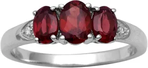 2.35 CTW Genuine Garnet Ring 925 Sterling Silver 3 Stone Classic Ring