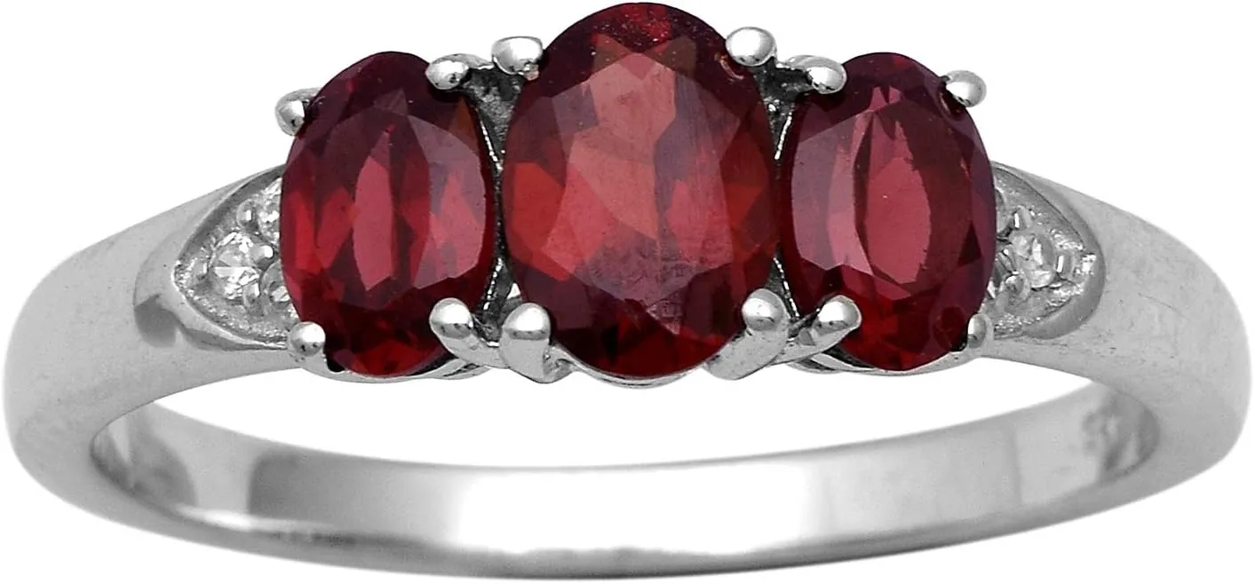 2.35 CTW Genuine Garnet Ring 925 Sterling Silver 3 Stone Classic Ring