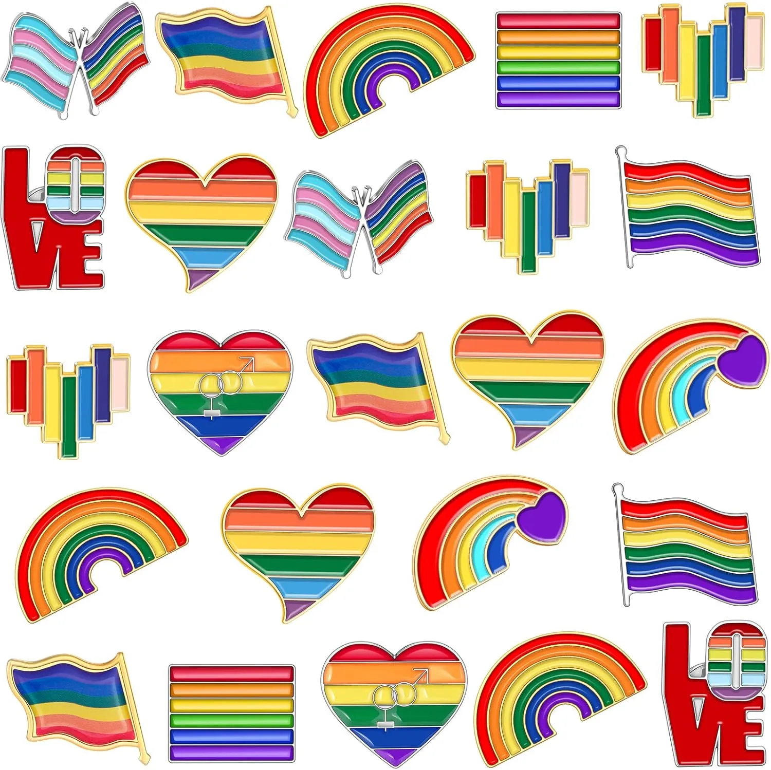 24 Pieces Pride Enamel Pins Bulk Rainbow Lgbt Lapel Pins Gay Heart Flag Badges for Men Women Clothing Bag Hat Accessories