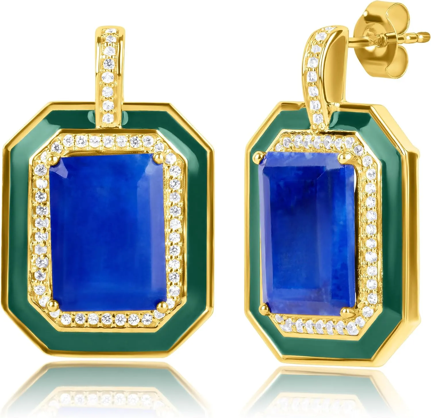 29MM Big Gemstone Statement Dangle Earrings with Enamel and White Sappire Accents | 14k Gold over Sterling Silver Hypoallergenic Statement Earrings by MAX   STONE