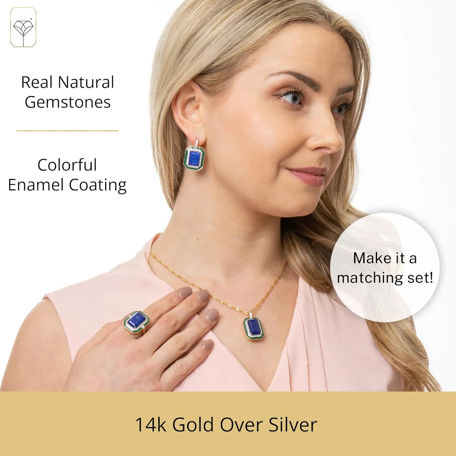 29MM Big Gemstone Statement Dangle Earrings with Enamel and White Sappire Accents | 14k Gold over Sterling Silver Hypoallergenic Statement Earrings by MAX   STONE
