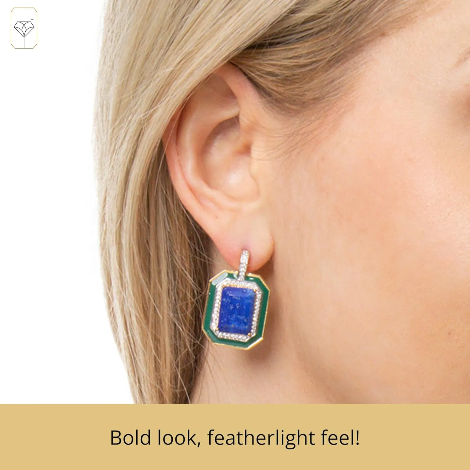 29MM Big Gemstone Statement Dangle Earrings with Enamel and White Sappire Accents | 14k Gold over Sterling Silver Hypoallergenic Statement Earrings by MAX   STONE