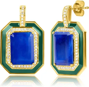 29MM Big Gemstone Statement Dangle Earrings with Enamel and White Sappire Accents | 14k Gold over Sterling Silver Hypoallergenic Statement Earrings by MAX   STONE