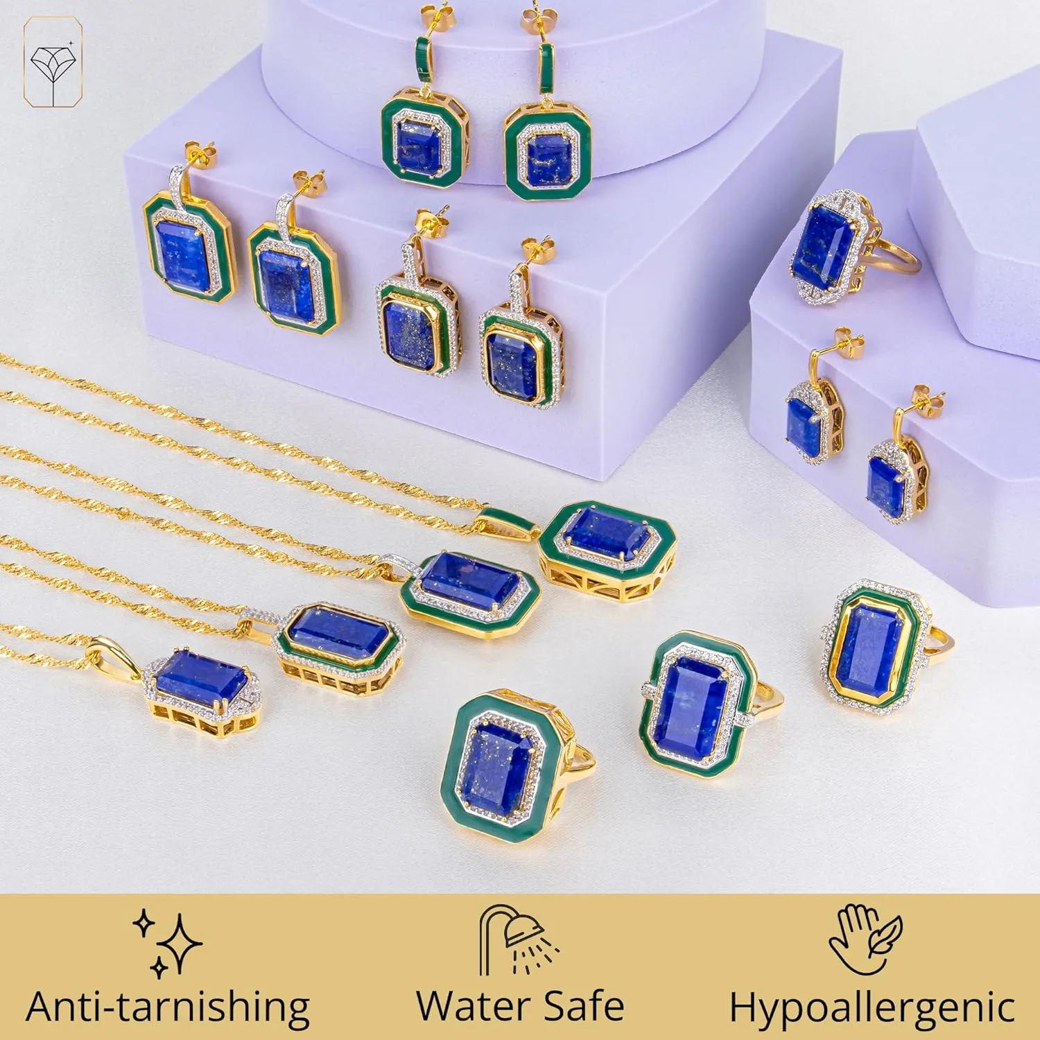 29MM Big Gemstone Statement Dangle Earrings with Enamel and White Sappire Accents | 14k Gold over Sterling Silver Hypoallergenic Statement Earrings by MAX   STONE