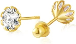 2CT Moissanite Screw Back Earrings - 18K Gold-plated Moissanite Earrings for Women 925 Sterling Silver Piercing Hypoallergenic Jewelry Ear Stud Gifts