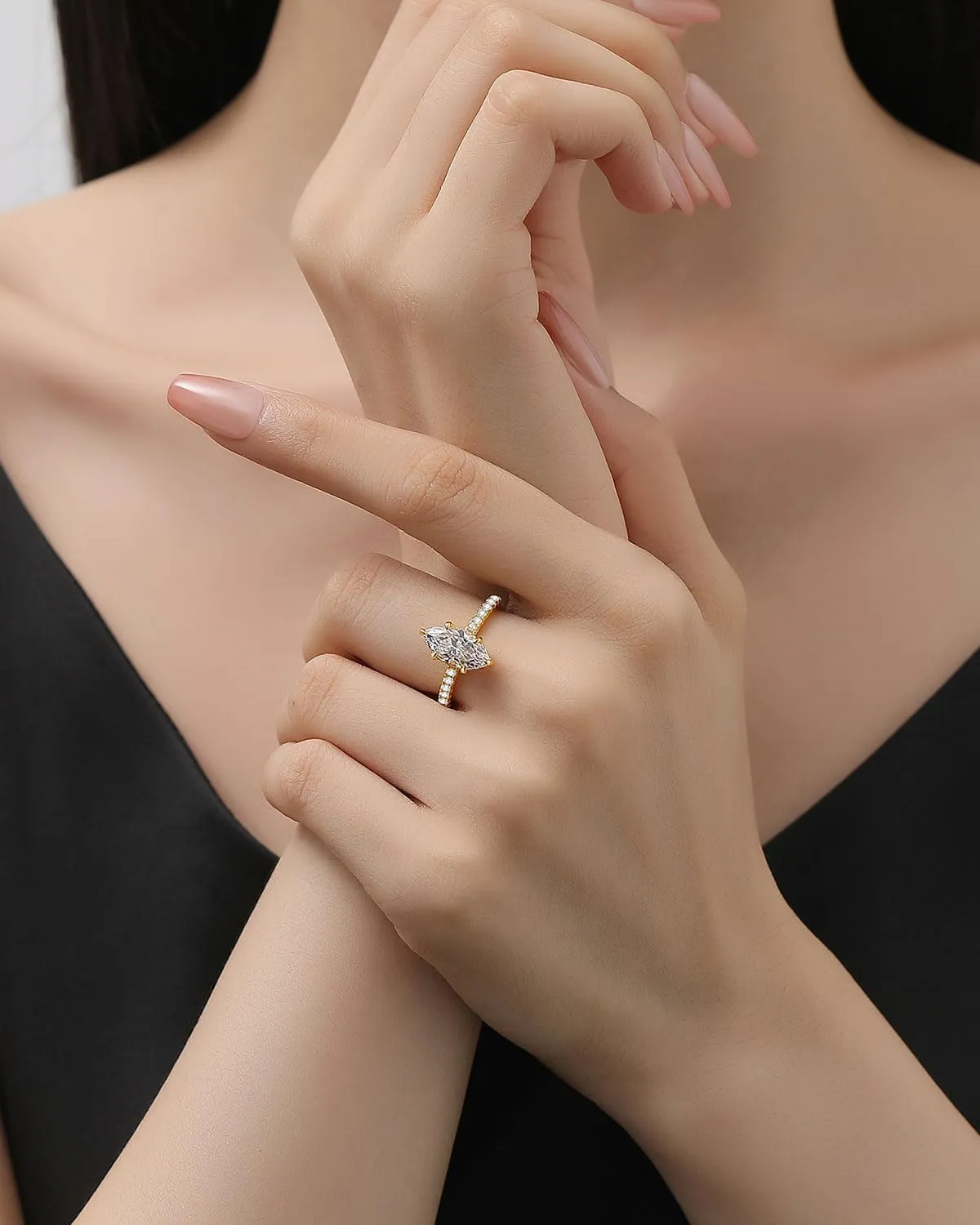2CT/3.5CT Solitaire Elongated Marquise Cut Engagement Ring for Women, Simulated Diamond Promise Ring in 925 Sterling Silver