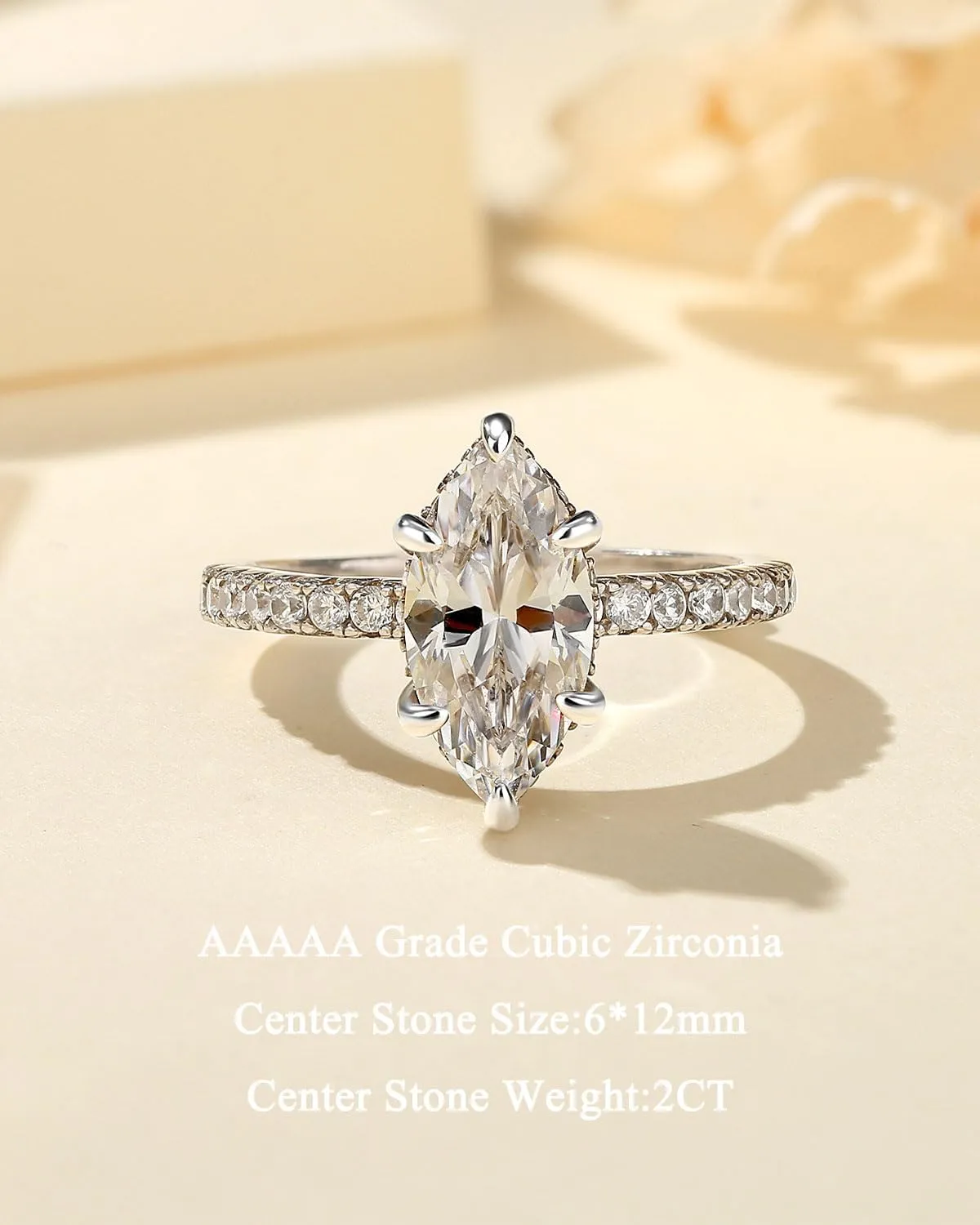 2CT/3.5CT Solitaire Elongated Marquise Cut Engagement Ring for Women, Simulated Diamond Promise Ring in 925 Sterling Silver