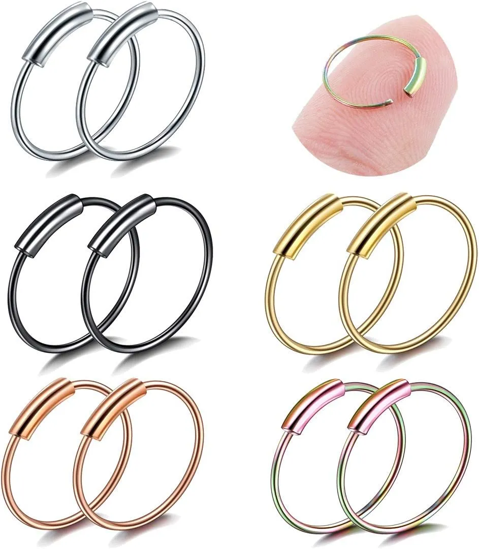 2PC 0.6mm(22G) Silver Diameter 6mm Septum Nose Hoop Tragus Cartilage Jewelry 316L Stainless Steel Hypoallergenic Earring Conch Ring Piercing Jewelry for Women And Men