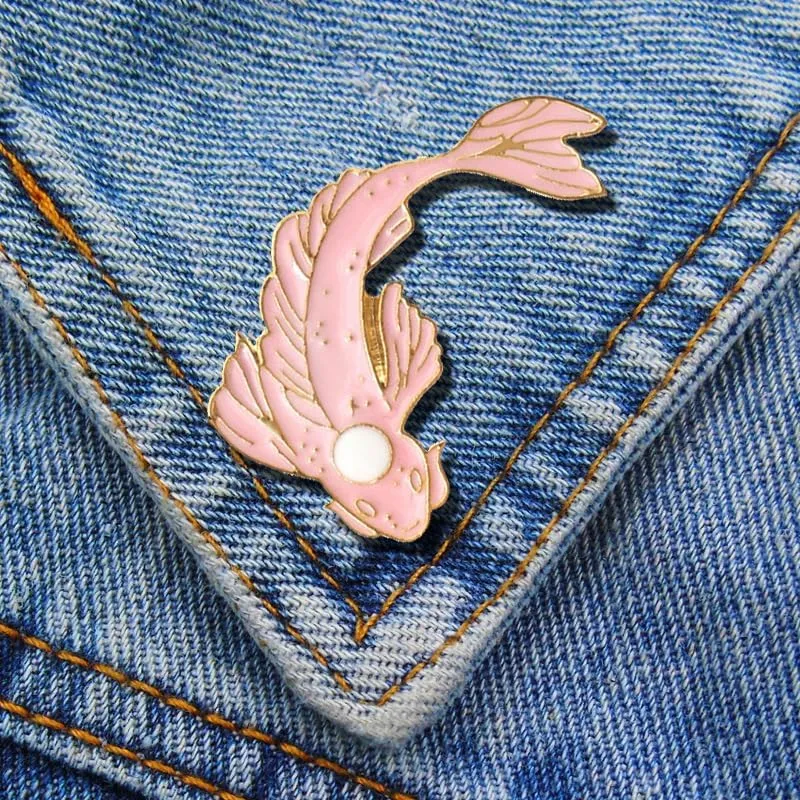 2Pcs coadipress Lovely Fish Brooch Enamel Lapel Brooches Pin Set Cute Cartoon Koi Fish Pins for DIY Backpacks Clothes Bags Jackets Hat Jewelry Accessories Gift