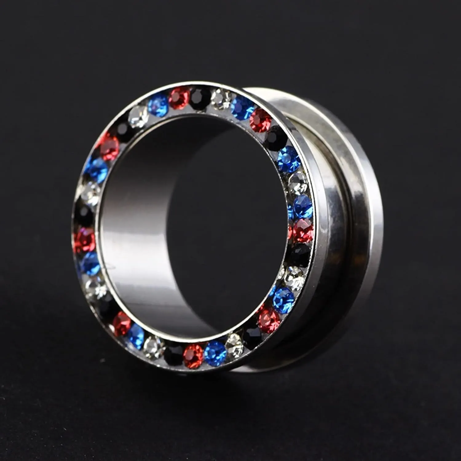 2Pcs Plugs Gauges Cute, Unique Gauges for Ears Round with Circle Colorful Cubic Zirconia Stainless Steel